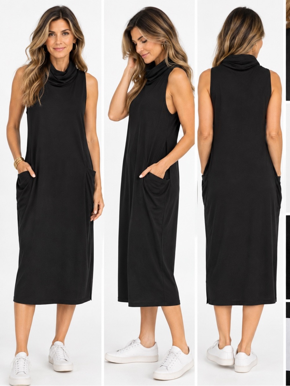 Eileen Fisher Black Tencel Lyocell Sleeveless Cowl Neck with Draped Pockets $268